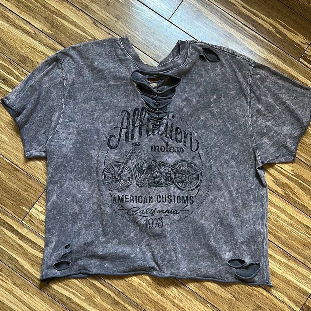 Affliction Gray Crop Cut Out Short Sleeve Tee